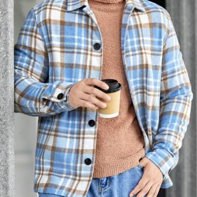 Manfinity Homme Men Plaid Print Button Front Shirt