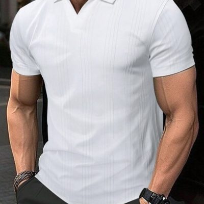 Manfinity Homme Men’s Casual Business Solid Color Turn-Down Collar Short Sleeve Polo Shirt For Summer