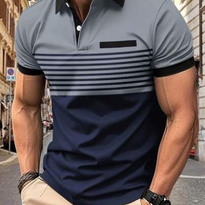 Manfinity Homme Men’s Color-Blocked Striped Polo Shirt