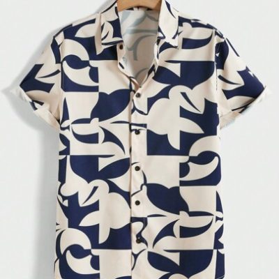 Manfinity Homme Men’s Loose Fit Geometric Print Button-Down Shirt