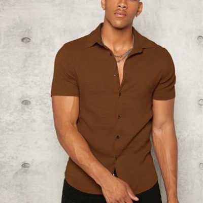 Manfinity Homme Men’s Plain Color Short-Sleeved Woven Shirt