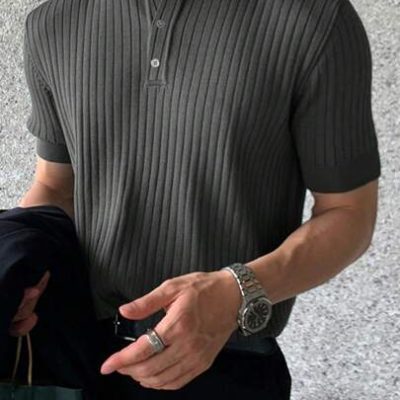 Manfinity Homme Men’s Short Sleeve Ribbed Knit Polo Shirt