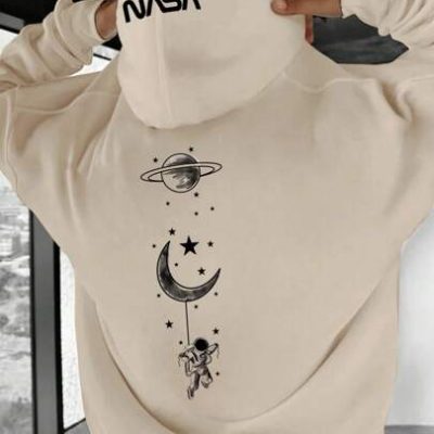 Manfinity Homme Oversized Men’s Moon And Planet Print Hoodie