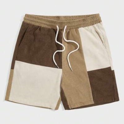 Manfinity Hypemode Loose Fit Men’s Color Block Drawstring Waist Corduroy Shorts