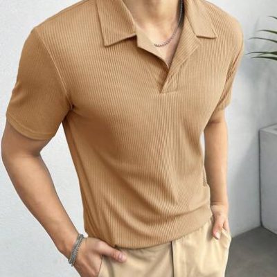 Manfinity Hypemode Men’s Solid Color Short Sleeve Knit Polo Shirt For Casual Wear