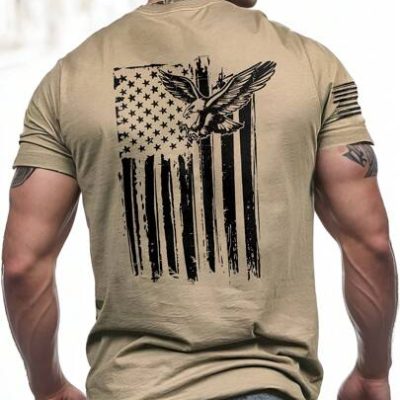 Manfinity LEGND Men’s Flag And Eagle Printed Round Neck Short Sleeve T-Shirt