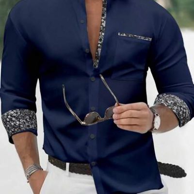 Manfinity Mode Men’s Long Sleeve Shirt With Patchwork Small Floral Pattern