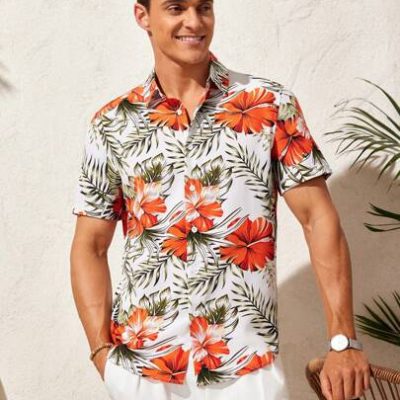 Manfinity RSRT Manfinity RSRT Men’s Tropical Print Woven Short Sleeve Beach Shirt