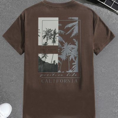 Manfinity RSRT Men Cotton Letter & Palm Tree Print Tee