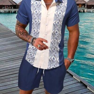 Manfinity RSRT Men Geo Print Shirt & Drawstring Waist Shorts