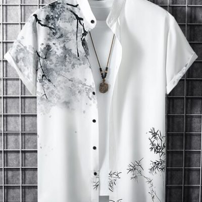 Manfinity RSRT Men Plants Print Button Up Shirt Without Tee