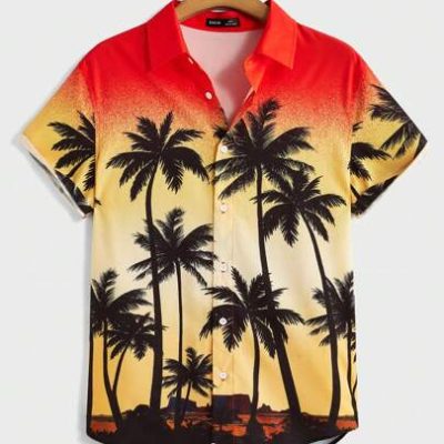 Manfinity RSRT Men’S Palm Tree Print Woven Casual Shirt