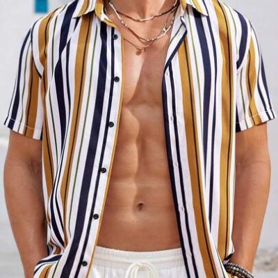 Manfinity RSRT Men’s Summer Woven Striped Casual Shirt