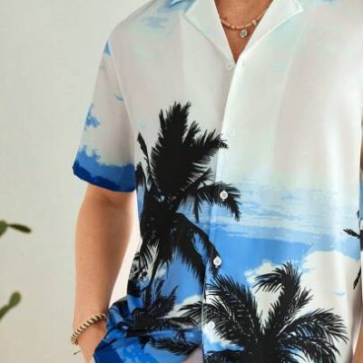 Manfinity VCAY Men’s Casual Loose Fit Short Sleeve Shirt With Coconut Tree Print