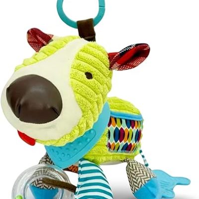 Maple Toys – Furry Friends 5-in-1 Multi-Sensory Toy with Teethers, Rattles, Crinkle Paper and Textures, Removeable Hook for Crib/Stroller, Cute…