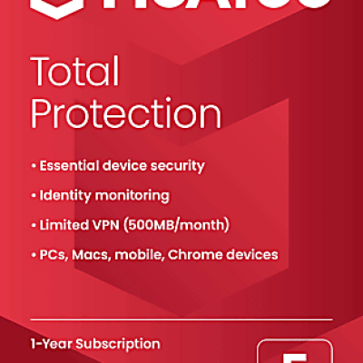 McAfee® Total Protection Antivirus & Internet Security Software, For 5 Devices, 1-Year Subscription, Windows®/Mac®/Android/iOS/Chrome OS, Product Key