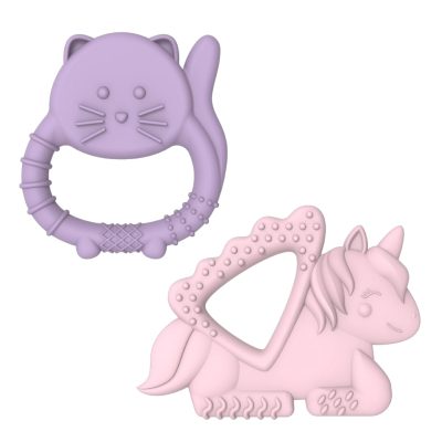 melii Baby Teether, 100% Food Grade Silicone, Multiple Soft Textures to Soothe Baby’s Gums, Teething Toy, BPA Free, Unicorn & Cat