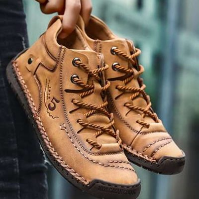 Men Comfortable Number Print Lace-up Front Handmade Boots