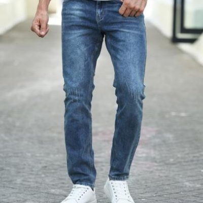 Men Cotton Slant Pocket Slim Straight Jeans