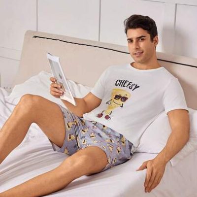 Men Summer Casual Print Short Sleeve And Shorts Homewear