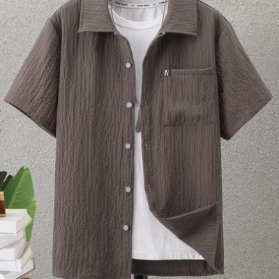 Men Teenagers Minimalist Texture Fabric Versatile Casual Shirt