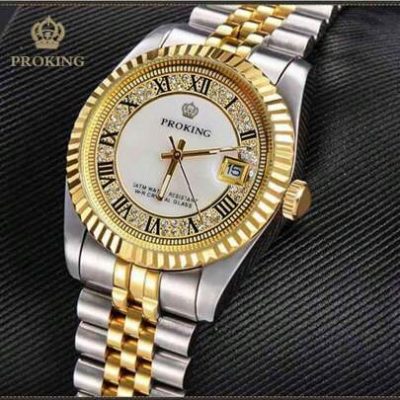 Men Waterproof Business Watch With Diamond-Set Roman Numerals Dial, Mid Plate Steel Strap, Calendar, High-End Luxurious Quartz Watch, Affordable…