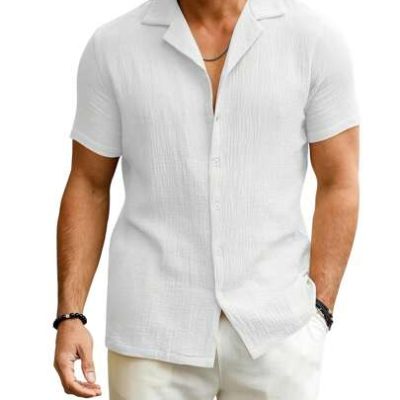 Men’s Collar Button Down Short Sleeve Shirt For Summer Beach