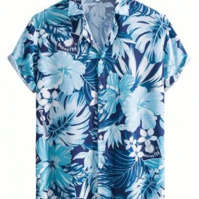 Men’s Floral Printed Short Sleeve Button Down Shirt