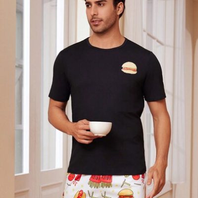 Men’s Hamburger Print Comfortable Home Wear Set