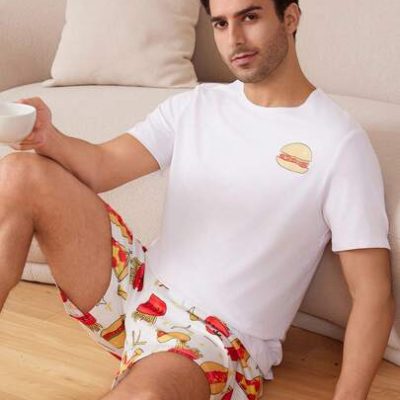 Men’s Hamburger Print Comfortable Homewear Set