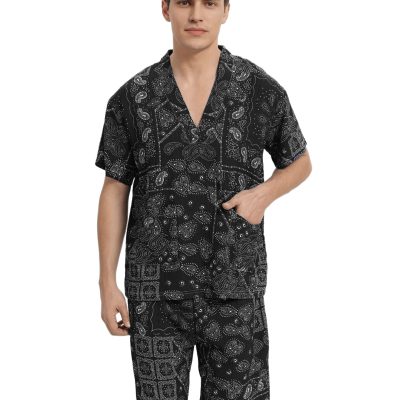 Men’s Paisley Print V-Neck Top And Elastic Waist Shorts Homewear Set