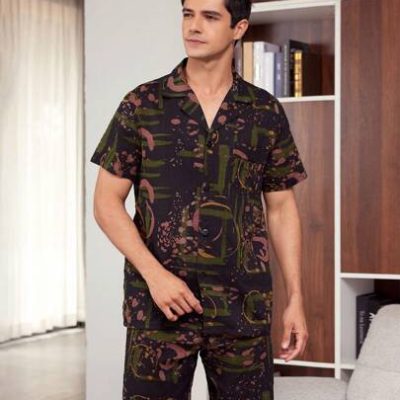 Men’s Printed Round Neck Short Sleeve T-Shirt And Shorts Homewear Set