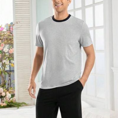 Men’s Round Neck Short Sleeve Pocketed Shorts Homewear Set