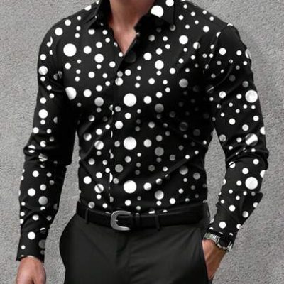 Men’s Slim Fit Long Sleeve Polka Dot Shirt