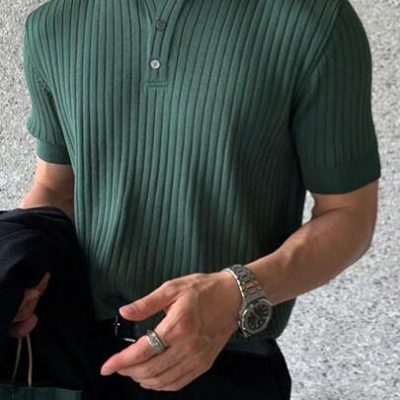 Men’s Solid Color Fine Ribbed Polo Shirt