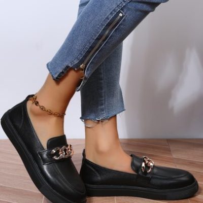 Metal Chain Decor Flat Loafers