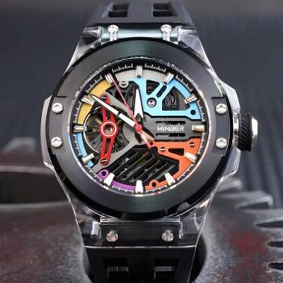 MINBER Men’s Automatic Watch Luxury Skeleton Dial Classic Silicone Strap Steampunk Style Luminous Waterproof Wrist Watch For Men