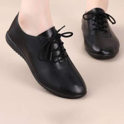 Minimalist Lace-up Front Oxford Shoes,Women’s Simple and Elegant Campus Style Single Shoes in Black