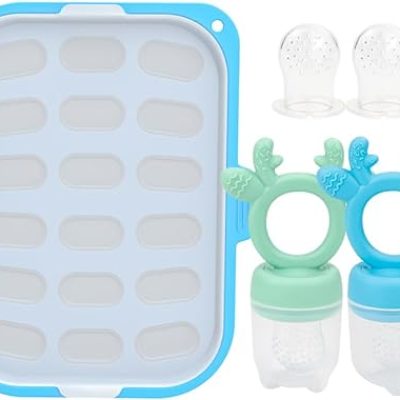 Morlike Silicone Baby Fruit Food Feeder & Breastmilk Popsicle Freezer Molds Tray, Baby Teething Relief Toys & Infant Self Feeding Storage…