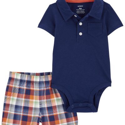 Multi Baby 2-Piece Polo Bodysuit & Plaid Short Set | carters.com