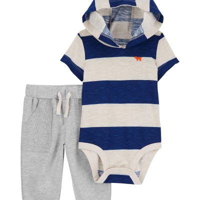 Multi Baby 2-Piece Striped Hooded Bodysuit Pant Set | carters.com