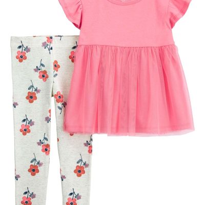 Multi Toddler 2-Piece Tulle Top & Floral Legging Set | carters.com