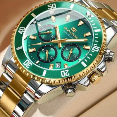 Multifunctional Men’s Watch Black Gradual Gold Luxury Calendar Timing Fashion Nightglow Stainless Steel Quartz Men’s Travel Outdoor Watch