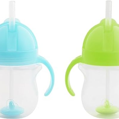 Munchkin® Any Angle™ Weighted Straw Trainer Cup with Click Lock™ Lid, 7 Ounce, 2 Count (Pack of 1), Blue/Green