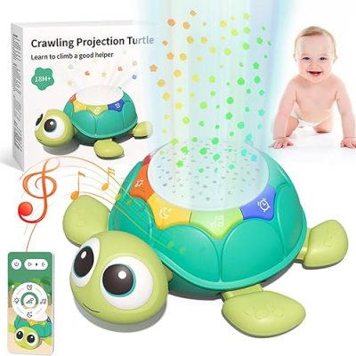 Musical Baby Toys for 18 Months, Light Up Baby Crawling Toys with Projector for Infant Baby Learning Sensory Development, Remote Turtle Toy Gift…