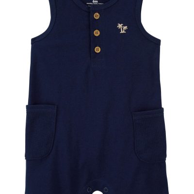 Navy Baby Palm Tree Cotton Romper | carters.com