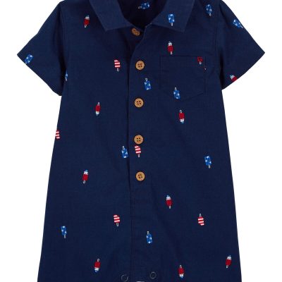 Navy Baby Popsicle Poplin Romper | carters.com