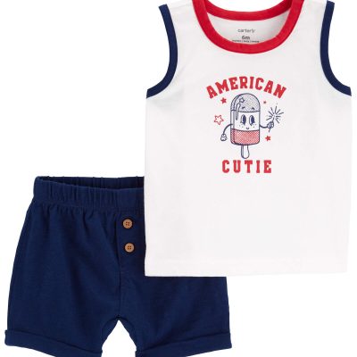 Navy/Ivory Baby 2-Piece 4th Of July Tank & Short Set | carters.com