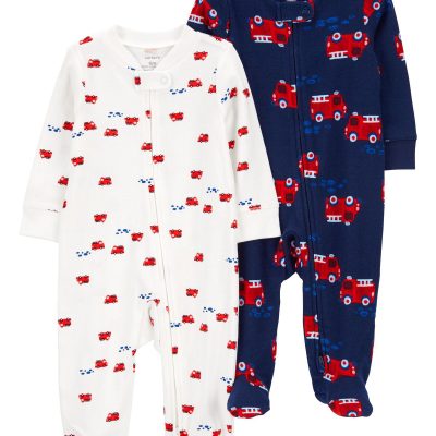 Navy/White Baby 2-Pack 2-Way Zip Cotton Sleep & Play Pajamas | carters.com