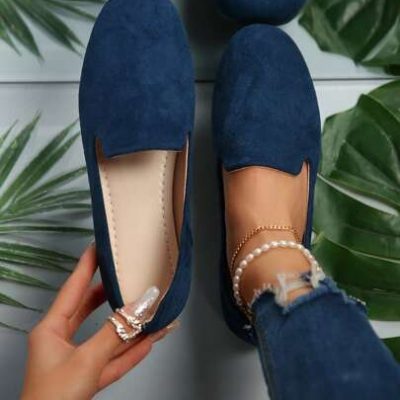 New Arrival Comfortable Round Toe Flat Shoes For Women, Fashionable Dark Blue, Spring And Autumn